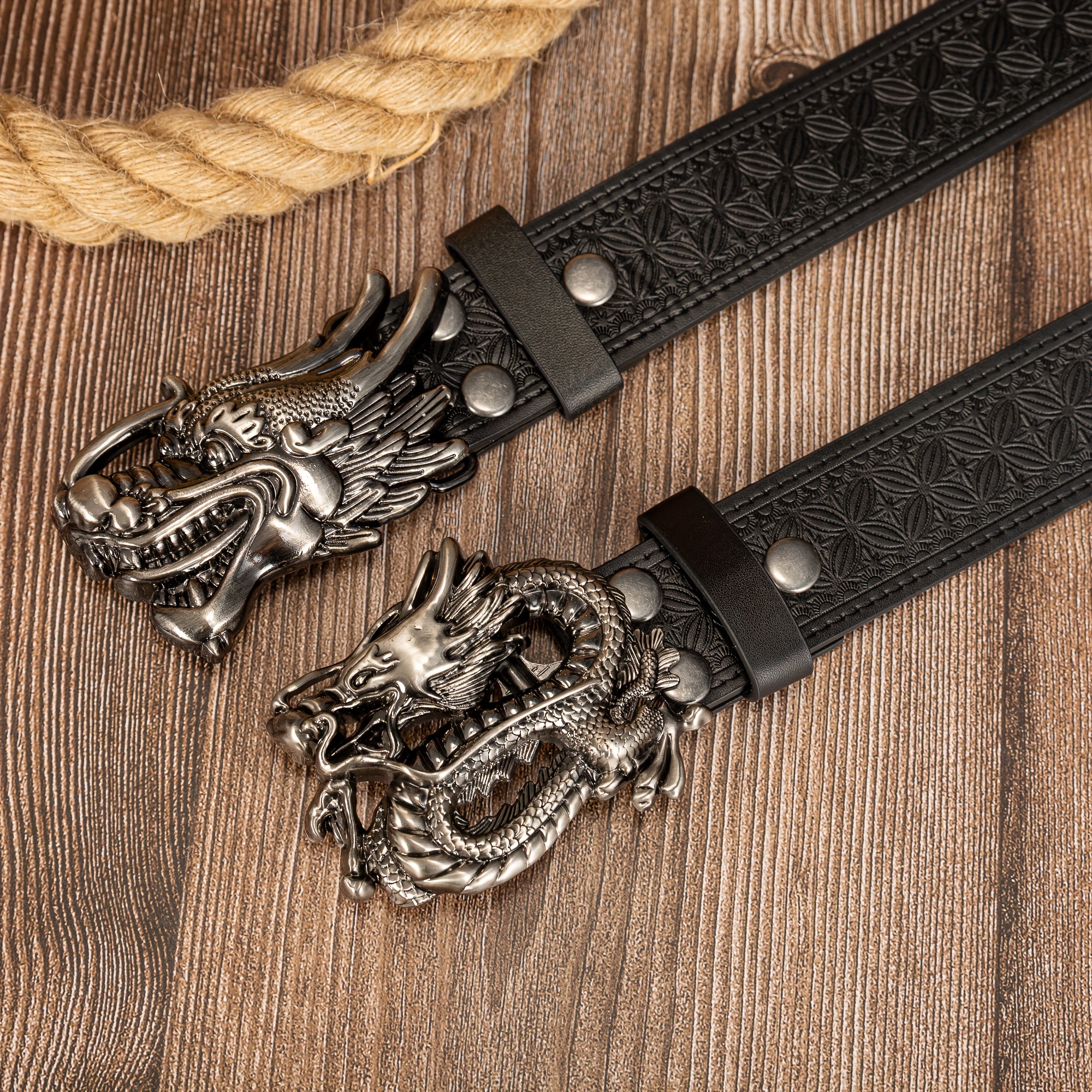 Men's 3D Dragon Buckle PU Leather Belt Embossed Pattern Funky Style